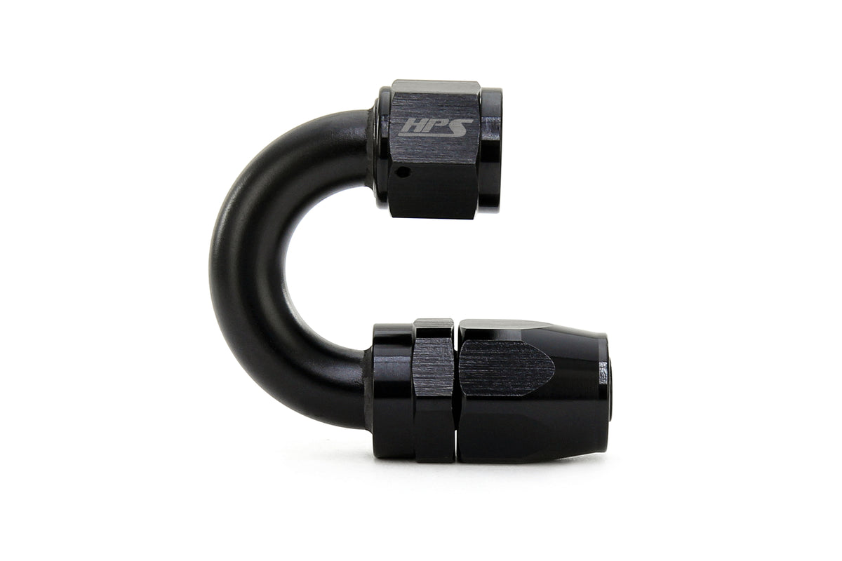 HPS Performance Compression Double Swivel 180 Degree U Bend Hose End to AN Female, Aluminum, Black