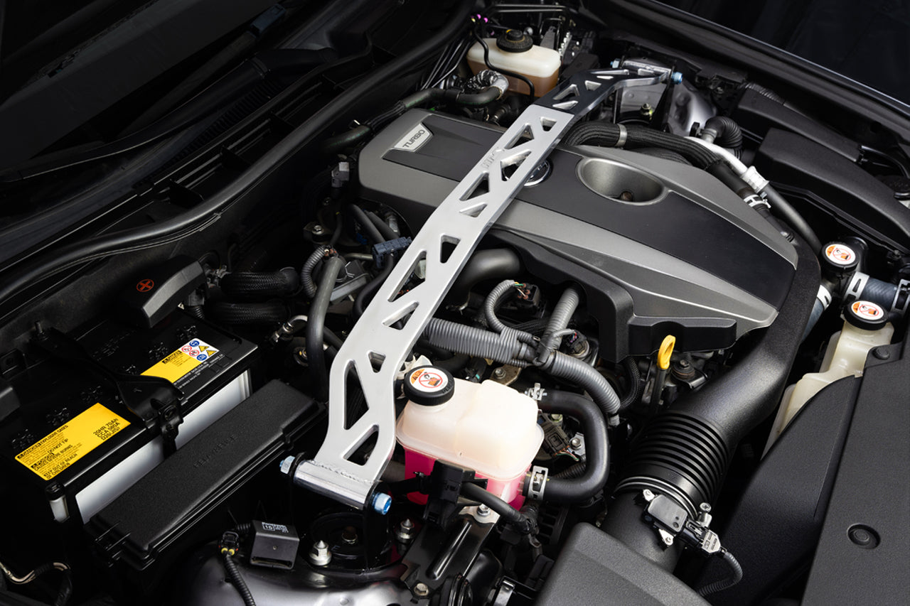 HPS Performance Front Strut Bar 16-22 Lexus IS 2.0 Turbo 42-100P 42 100 Polish billet aluminum engine bay installed