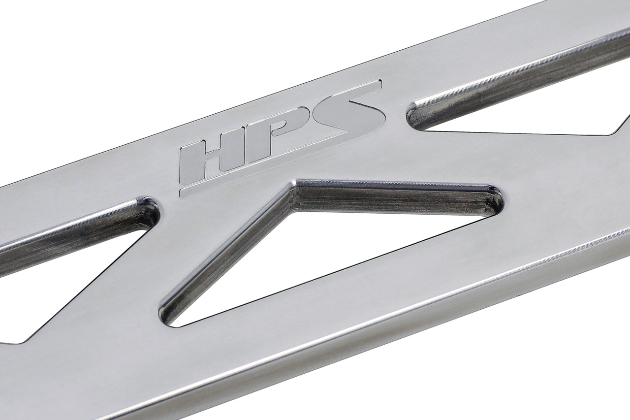 HPS Performance Front Strut Bar 06-13 XE20 Lexus IS 250 350 2.5 3.5 42-106P 42106 Polish billet aluminum logo closeup