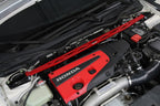 HPS Performance Red Front Strut Bar Installed 2016-2025 Honda Civic Type R FK8 FL5 2.0L 1.5L Turbo NA 42-113R