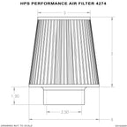 HPS Performance 2.5" Air Filter, 7.25" Length, 6" Base, 5" Top, HPS-4274