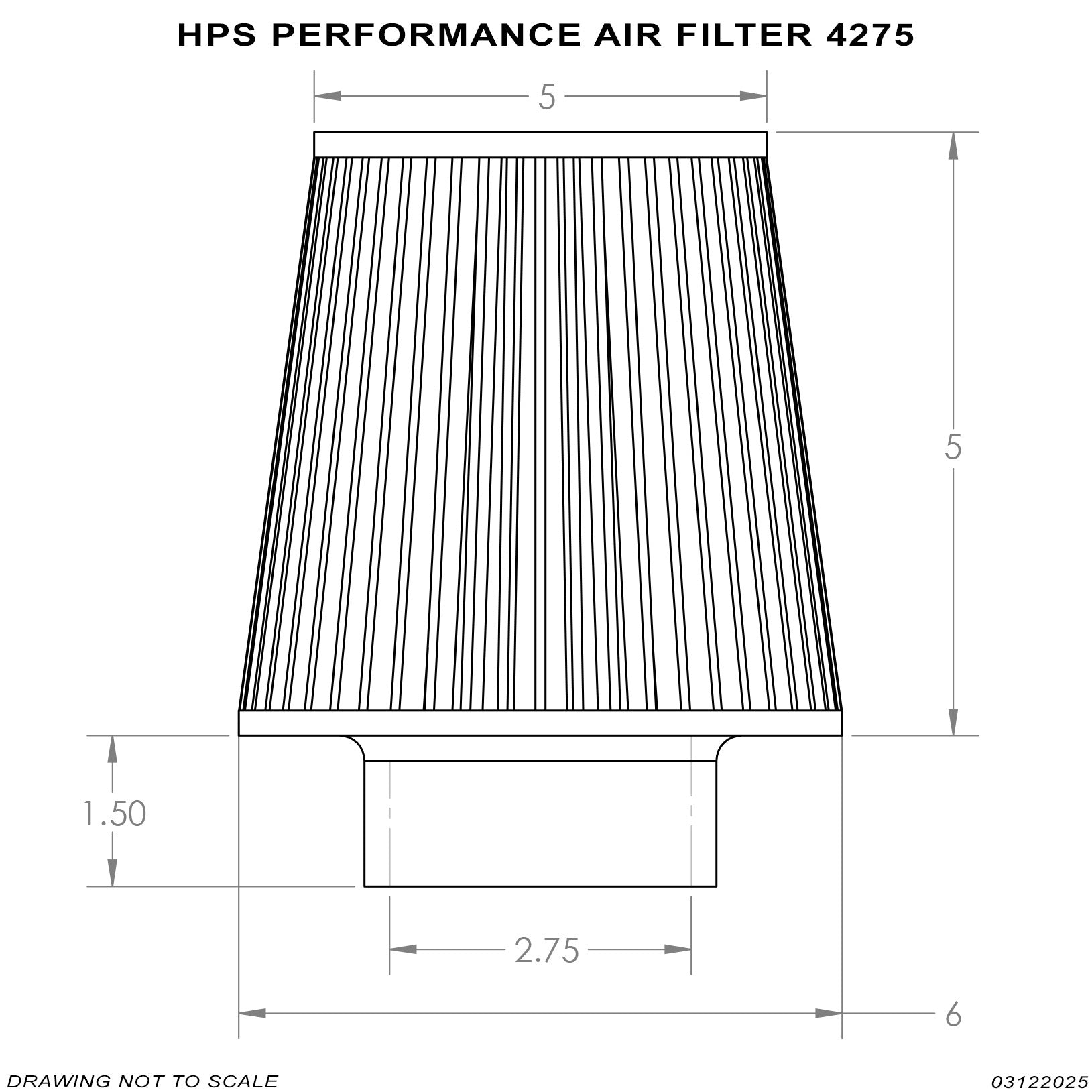 HPS Performance 2.75" Air Filter, 7.75" Length, 6" Base, 5" Top, HPS-4275