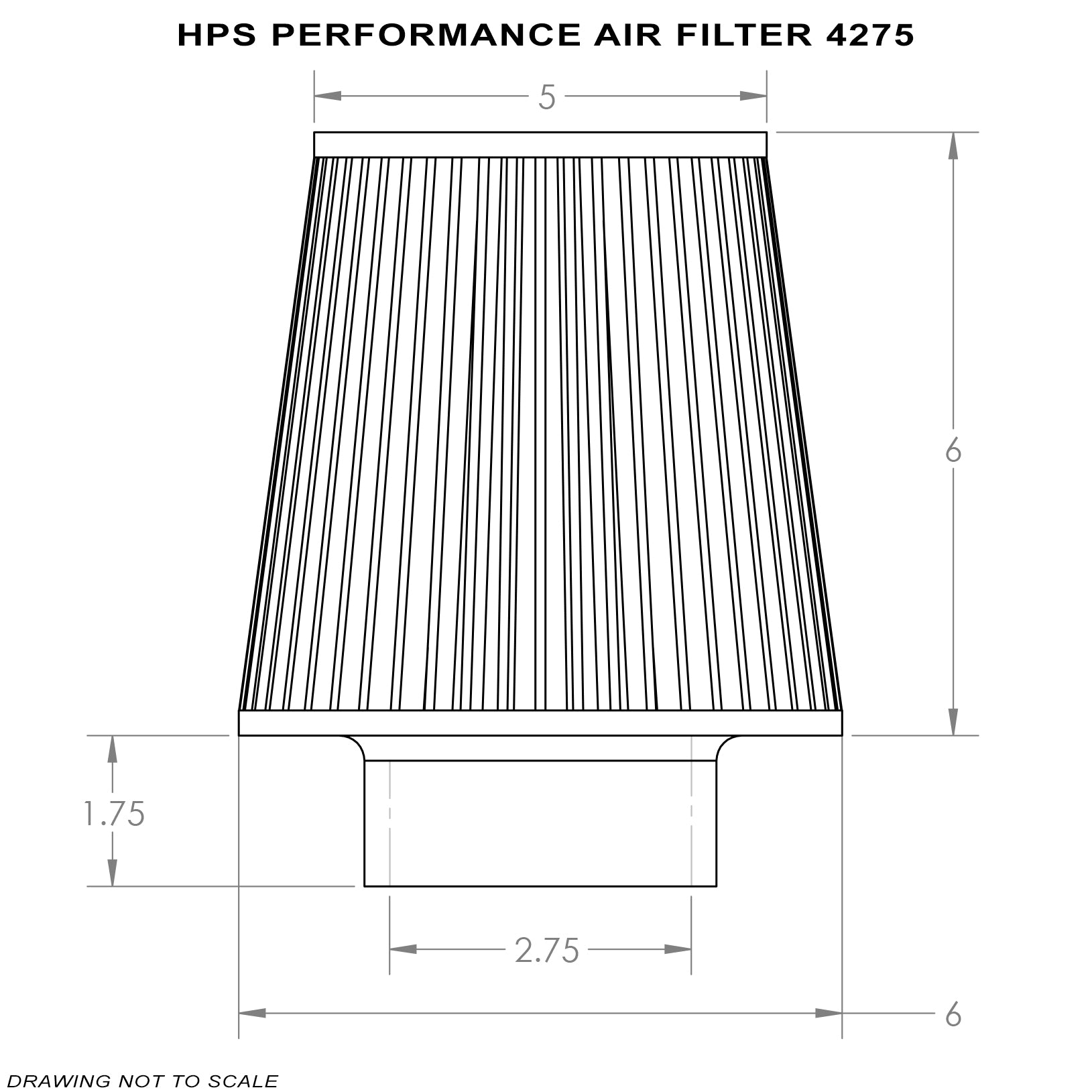 HPS Performance Air Filter 2.75 inch ID, 7.75 inch Length universal replacement intake kit shortram cold ram HPS-4275