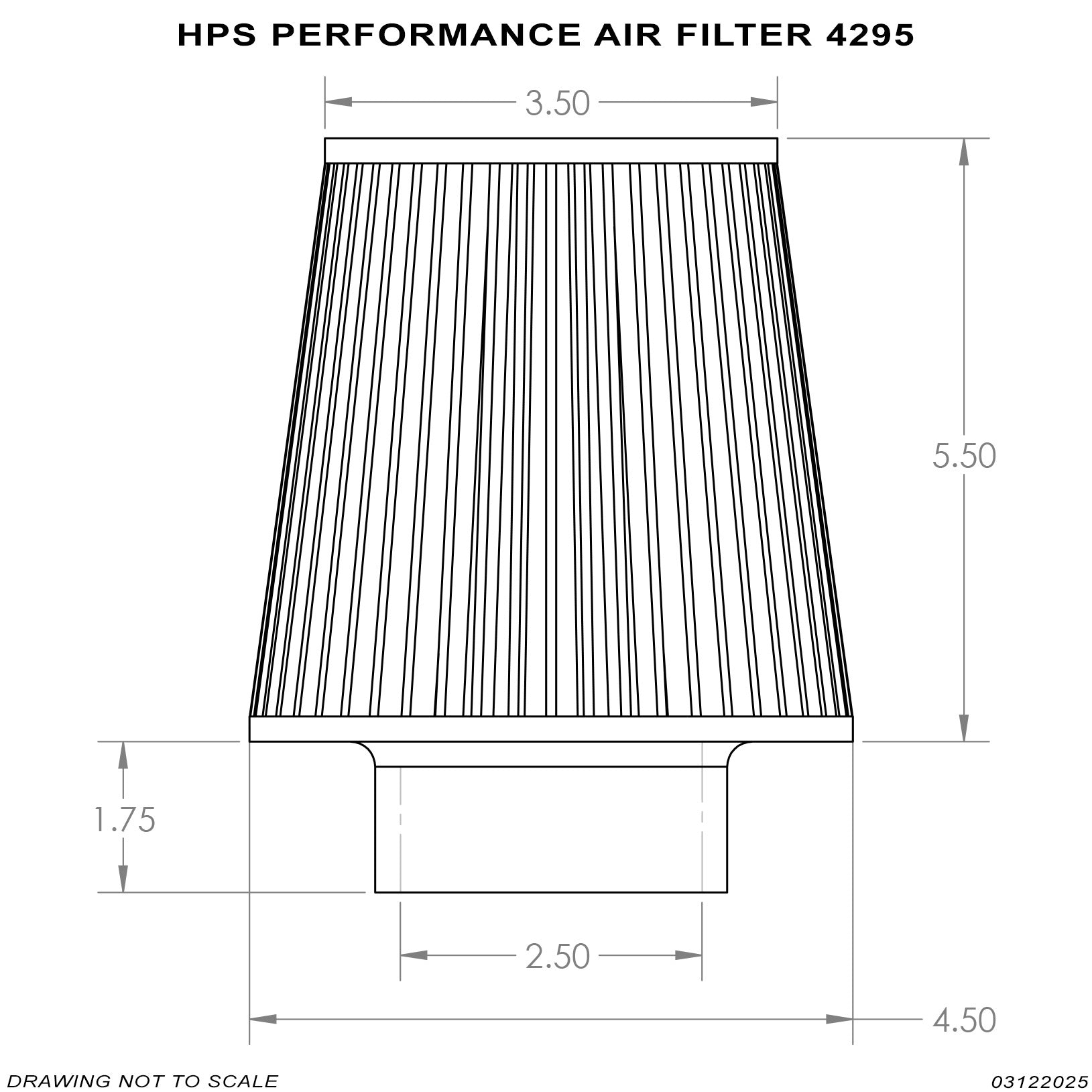 HPS Performance 2.5" Air Filter, 7.25" Length, 4.5" Base, 3.5" Top, HPS-4295