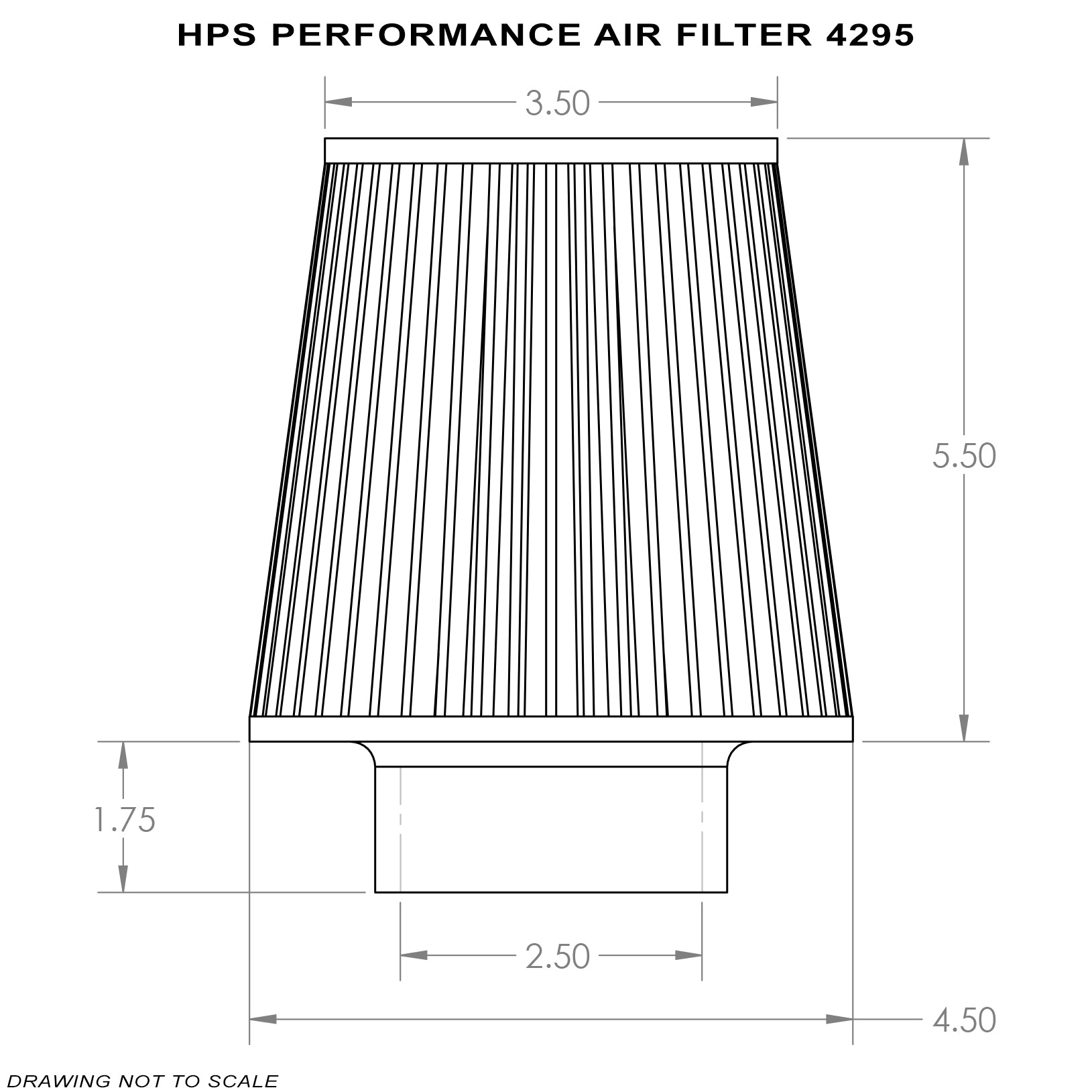 HPS Performance Air Filter 2.5" ID, 4.5" Base, 3.5" Top, 7.25" Overall Length, HPS-4295