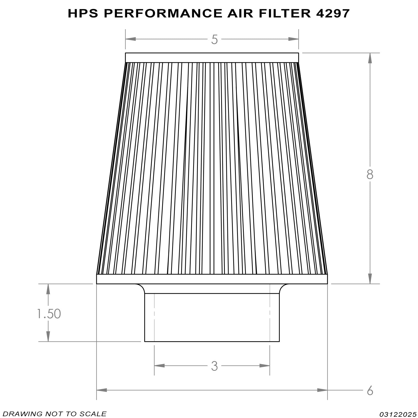 HPS Performance 3" Air Filter, 9.75" Length, 6" Base, 5" Top, HPS-4297