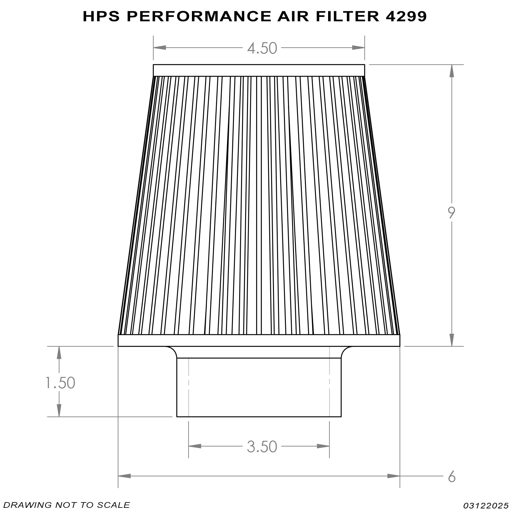 HPS Performance 3.5" Air Filter, 10.75" Length, 6" Base, 4.5" Top, HPS-4299