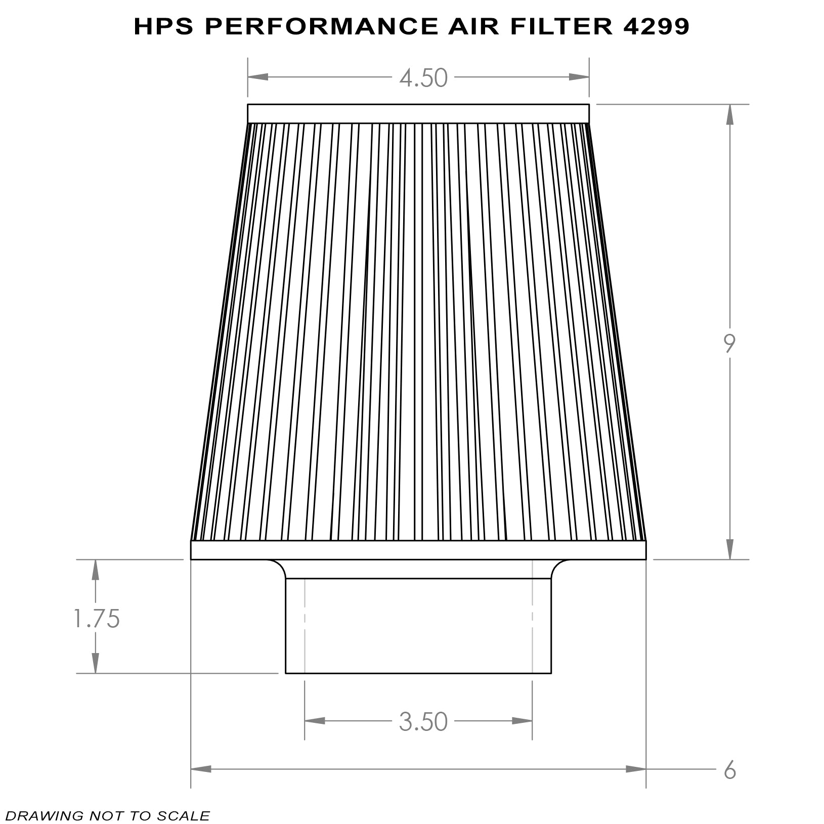 HPS Performance Air Filter 3.5" ID, 9" Element Length, 10.75" Overall Length, HPS-4299