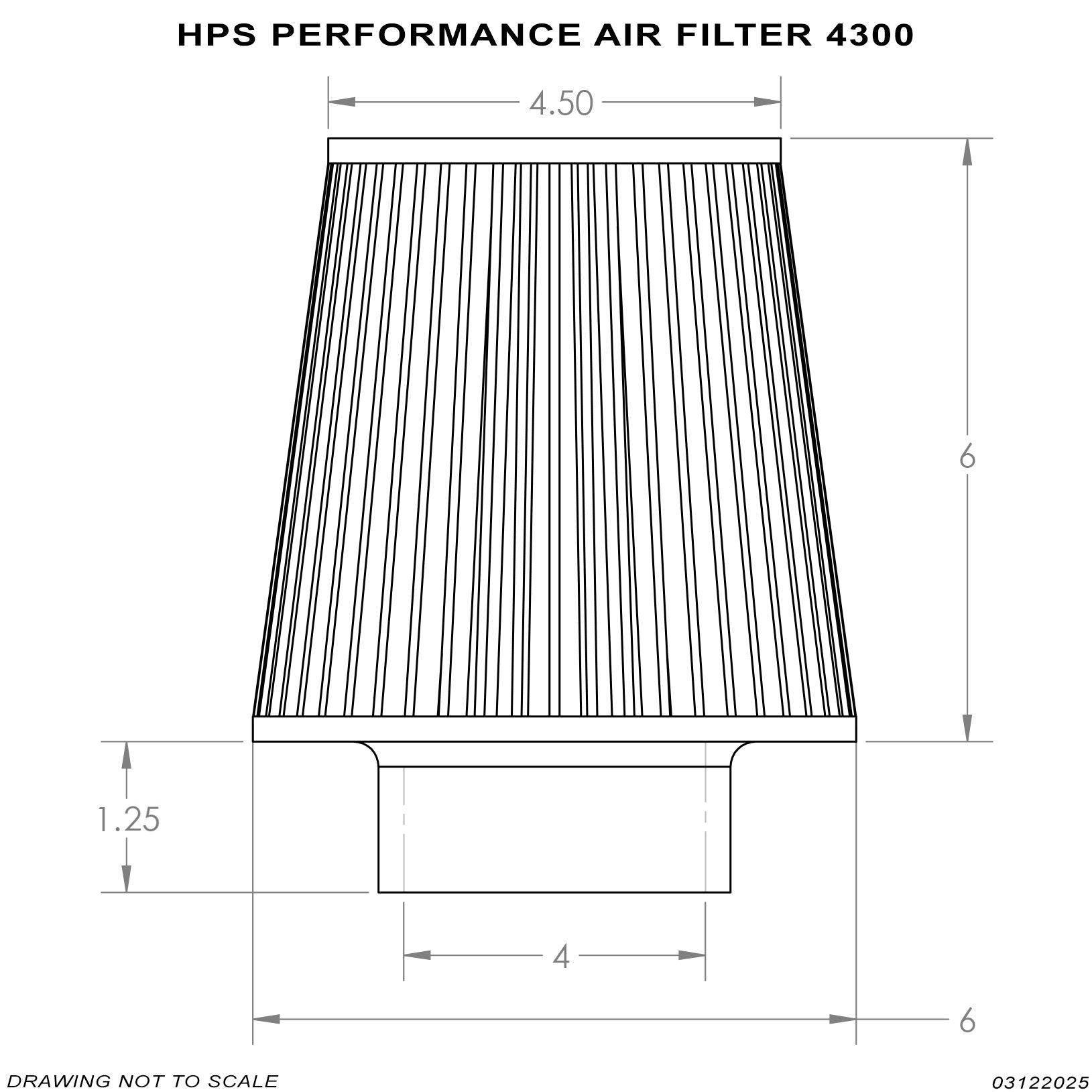 HPS Performance 4" Air Filter, 7.75" Length, 6" Base, 4.5" Top, HPS-4300