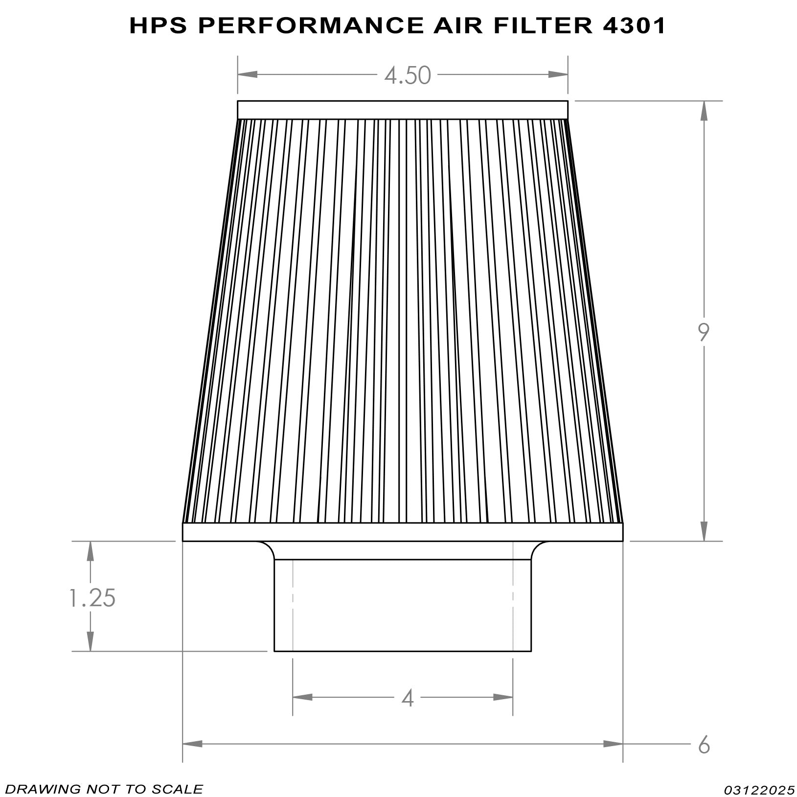 HPS Performance 4" Air Filter, 10.75" Length, 6" Base, 4.5" Top, HPS-4301