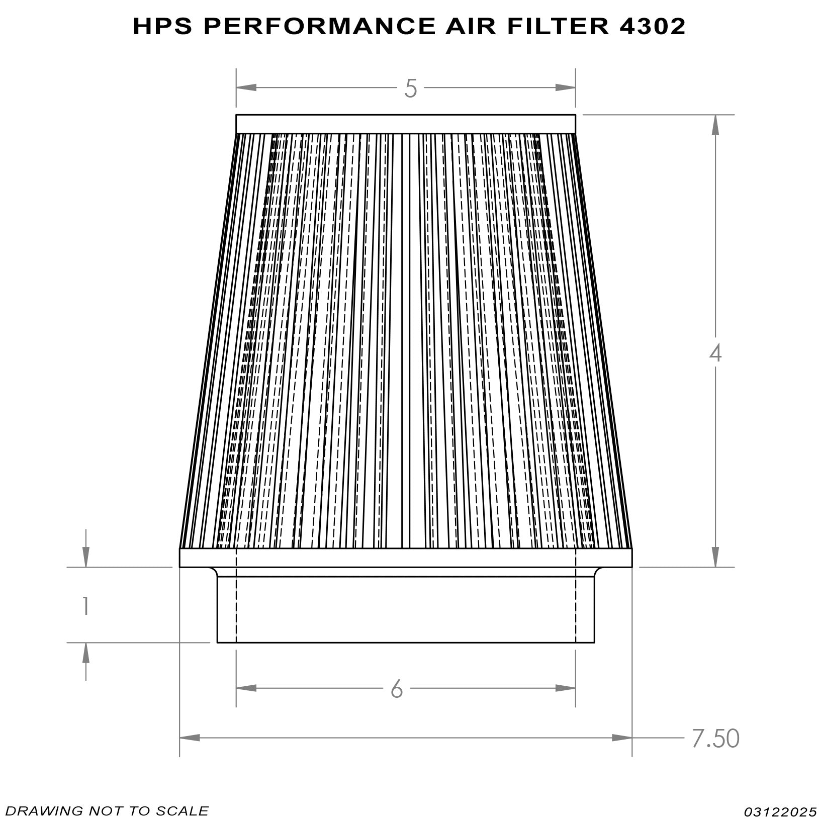 HPS Performance 6" Air Filter, 5" Length, 7.5" Base, 5" Top, HPS-4302