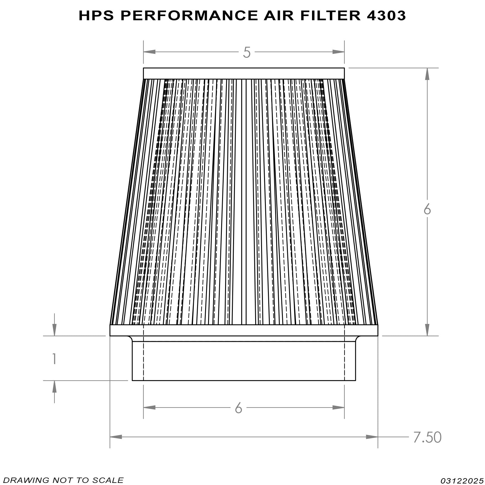 HPS Performance 6" Air Filter, 7" Length, 7.5" Base, 5" Top, HPS-4303