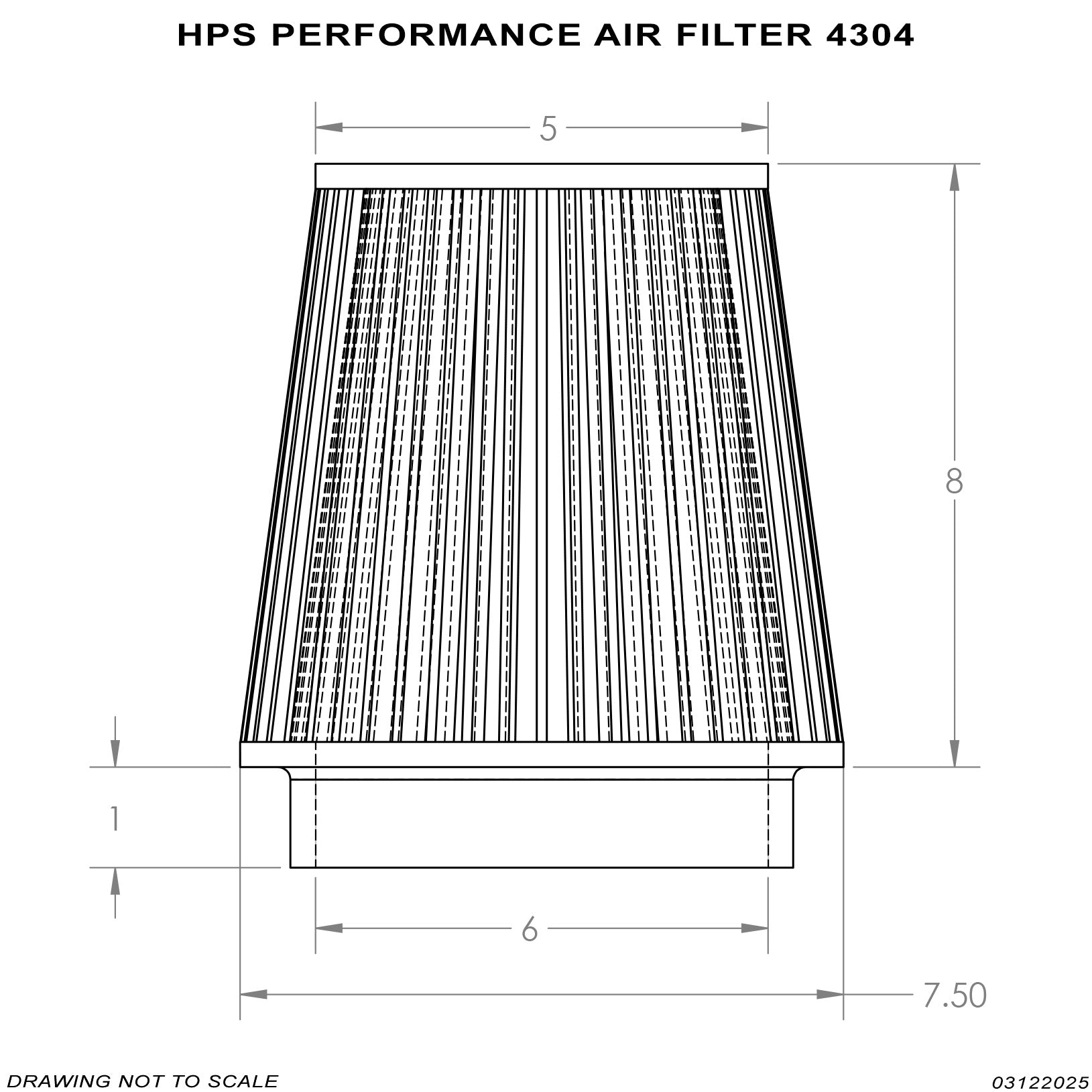 HPS Performance 6" Air Filter, 9" Length, 7.5" Base, 5" Top, HPS-4304