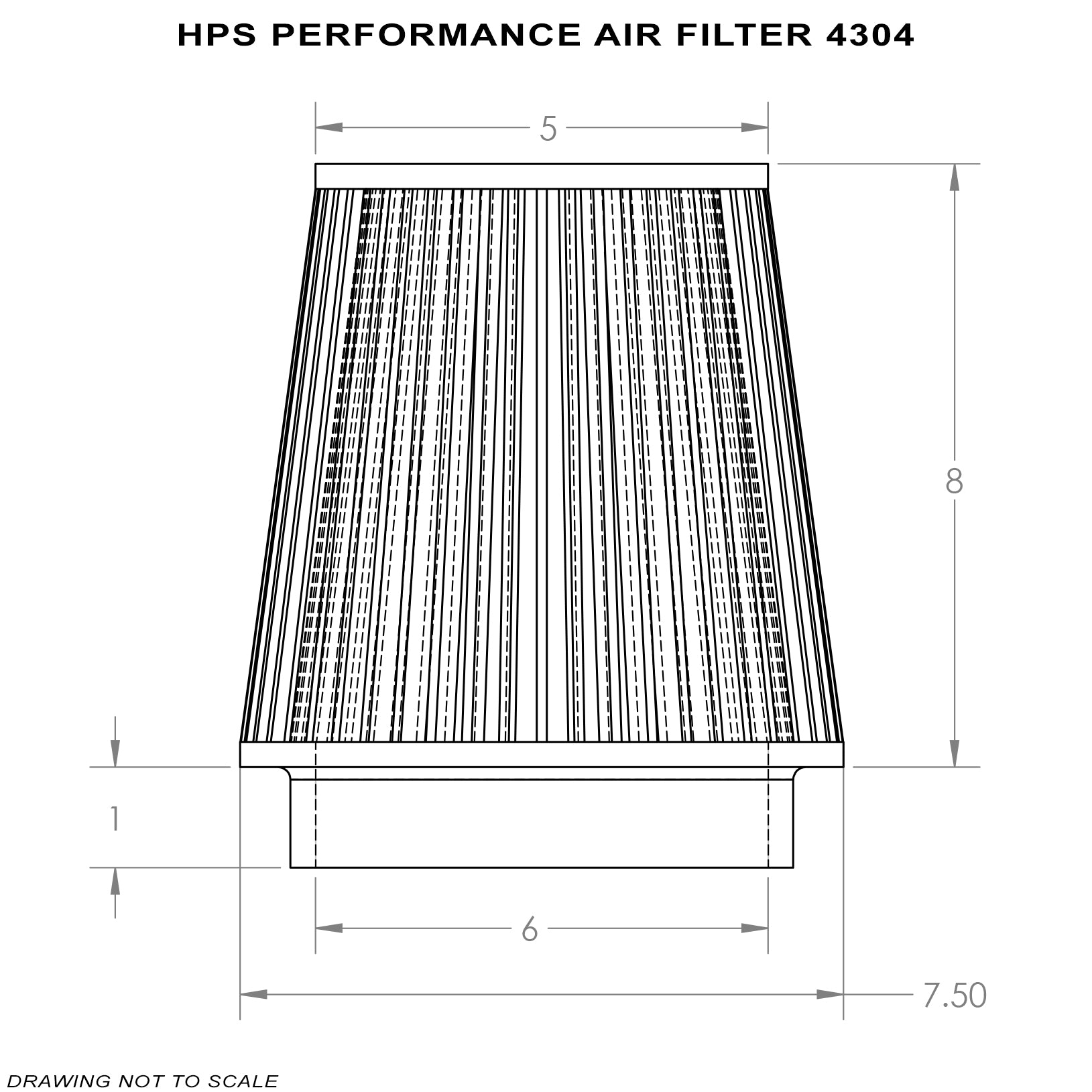 HPS Performance Air Filter 6" ID, 6" Element Length, 9" Overall Length, HPS-4304