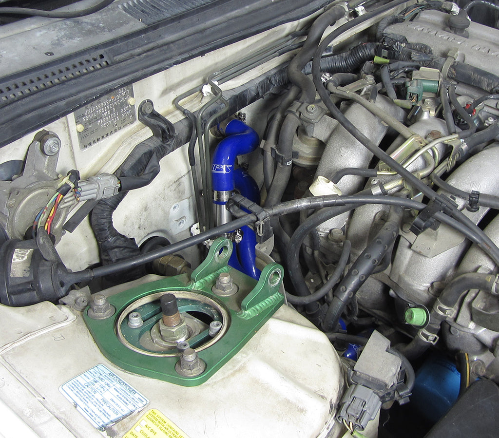 HPS Blue Reinforced Silicone Heater Hose Kit Nissan 95-98 240SX S14 KA24DE 57-1397-BLUE Installed