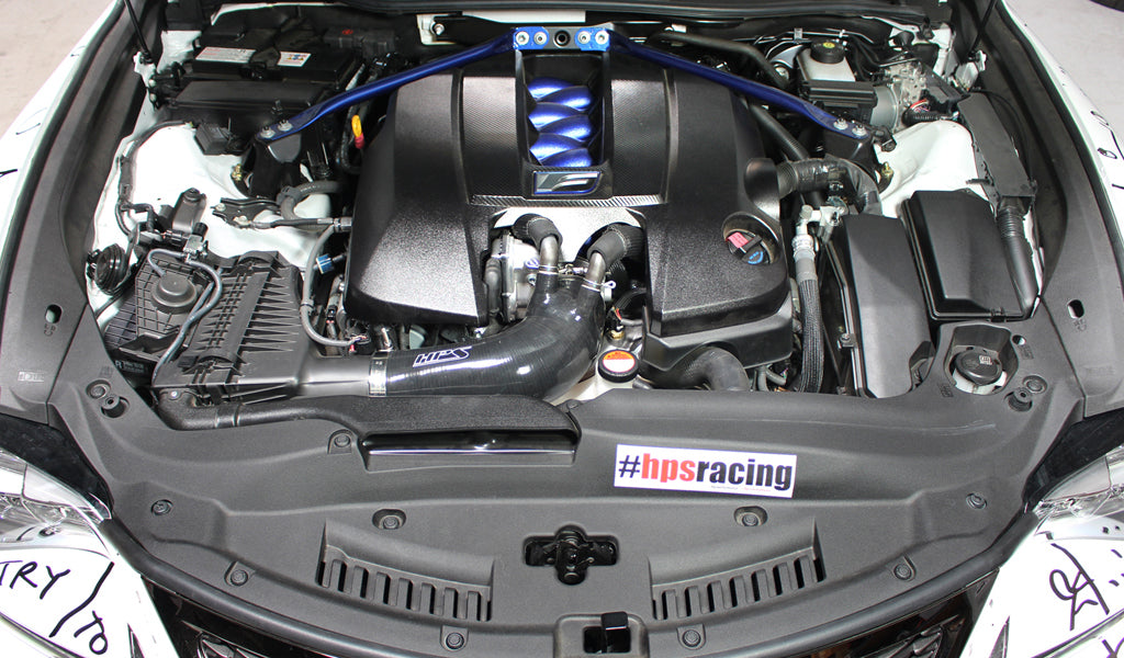 HPS Red Reinforced Silicone Post MAF Air Intake Hose Kit Lexus 15 16 RCF RC F V8 5.0L 57-1499-RED Installed