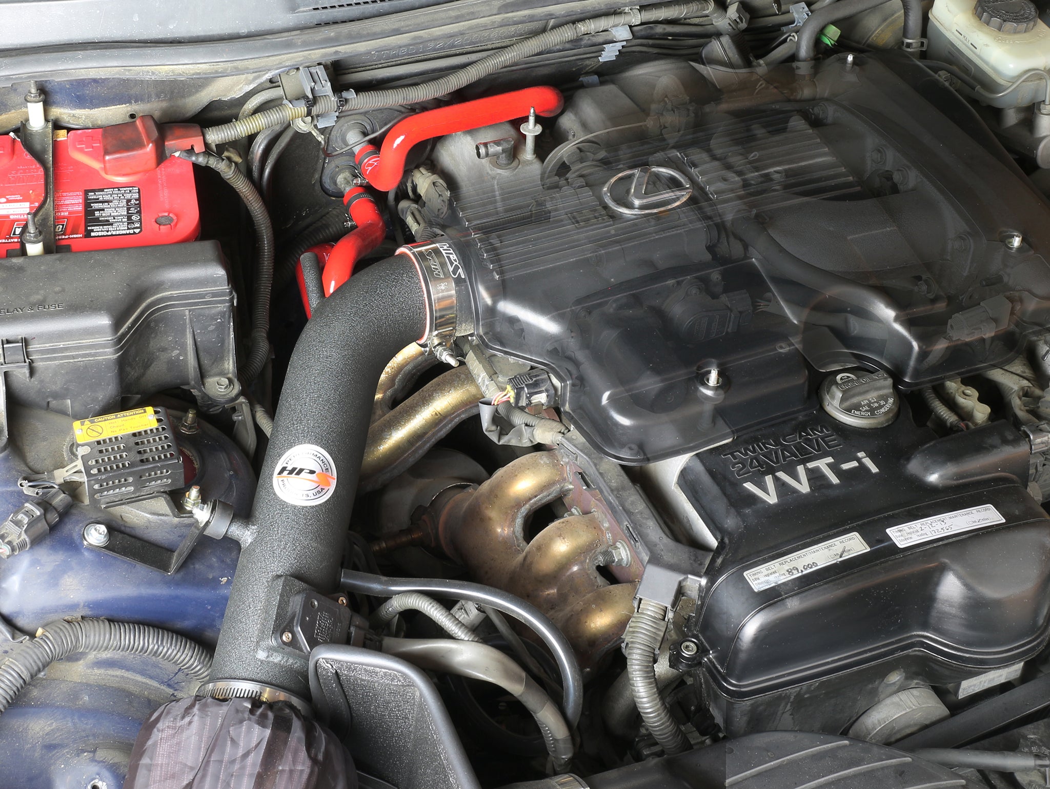 HPS Red Reinforced Silicone Heater Hose Kit Lexus 01-05 IS300 I6 3.0L 57-1586-RED Installed