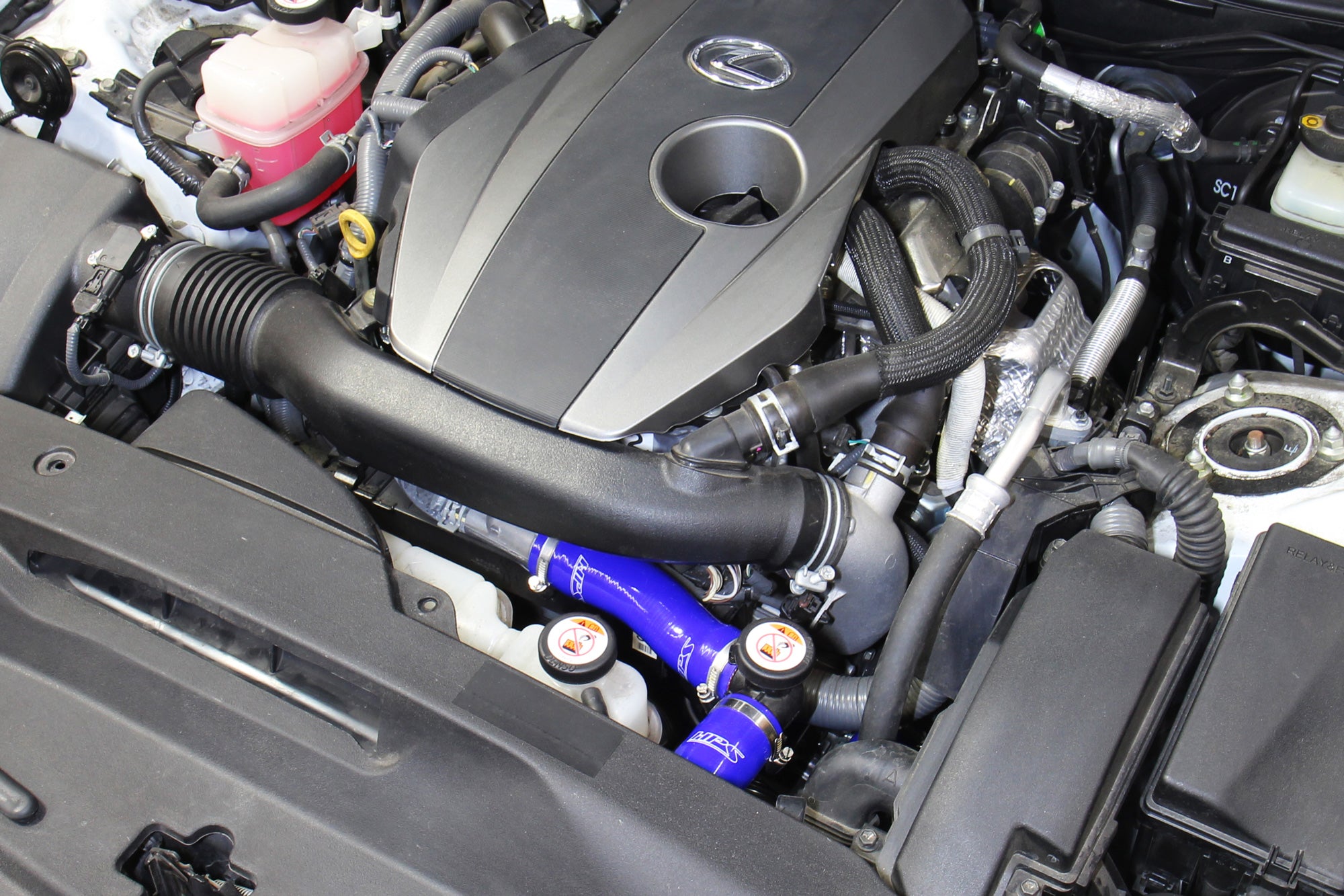 HPS Blue Silicone Radiator Hose Kit Coolant installed on 16-17 Lexus IS200t 2.0L Turbo, 57-1829-BLUE