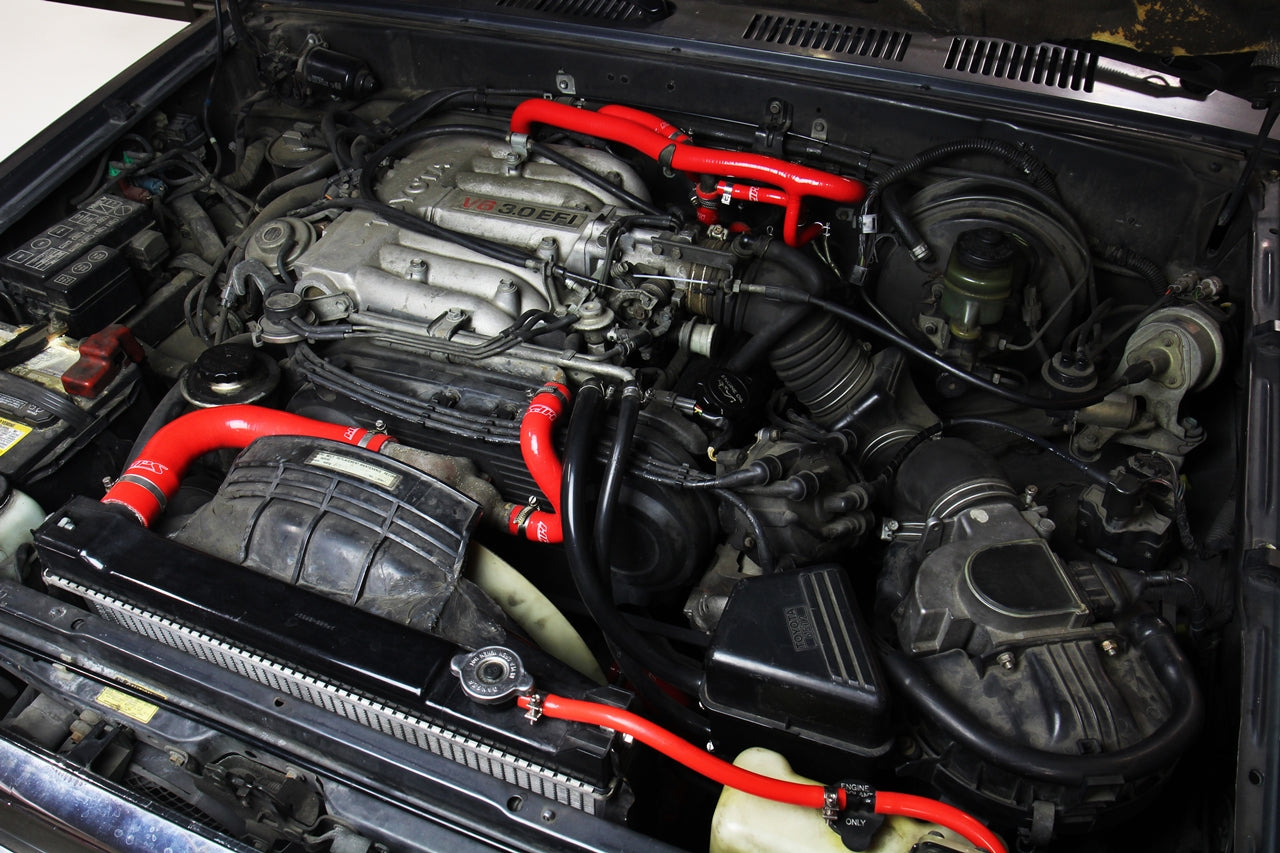 HPS Red Silicone Radiator and Heater Hose Kit Installed 1990 1991 Toyota 4Runner 3.0L V6 Rear Heater 57-2191-RED