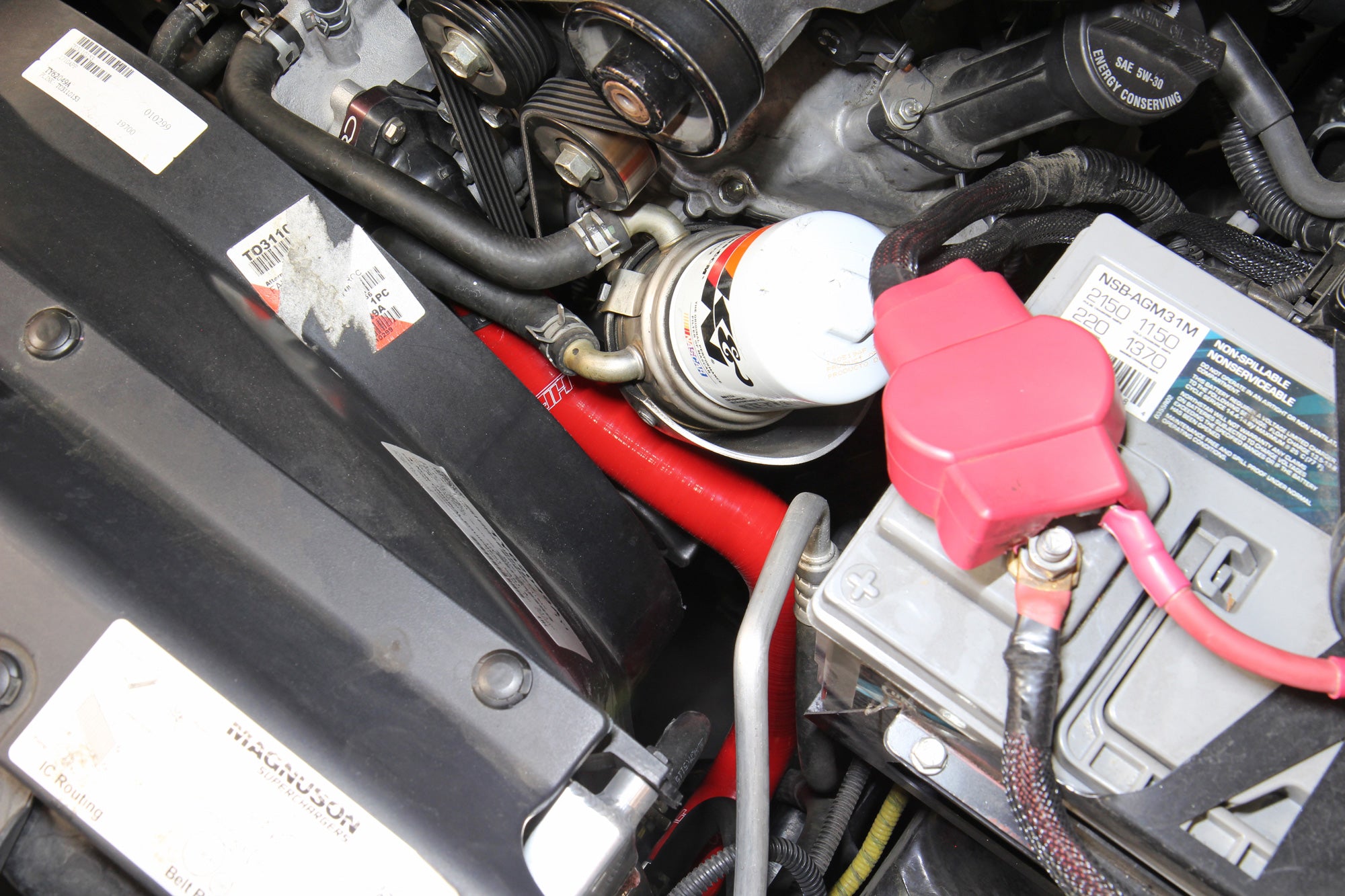 HPS Red Silicone Lower Radiator Coolant Hose Installed 2005-2015 Toyota Tacoma 4.0L V6 Supercharged 57-1885-RED