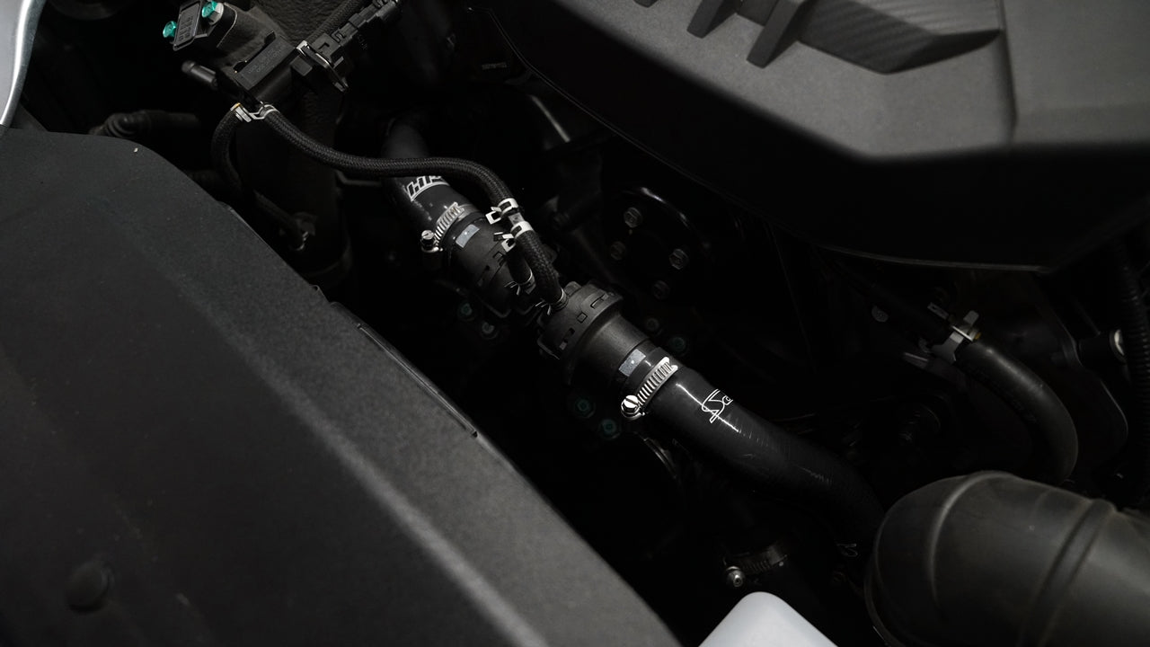 HPS Black Silicone Air Intake Breather BOV Hose Kit Installed 2018-2022 Kia Stinger 3.3T V6 Twin Turbo 57-2045-BLK