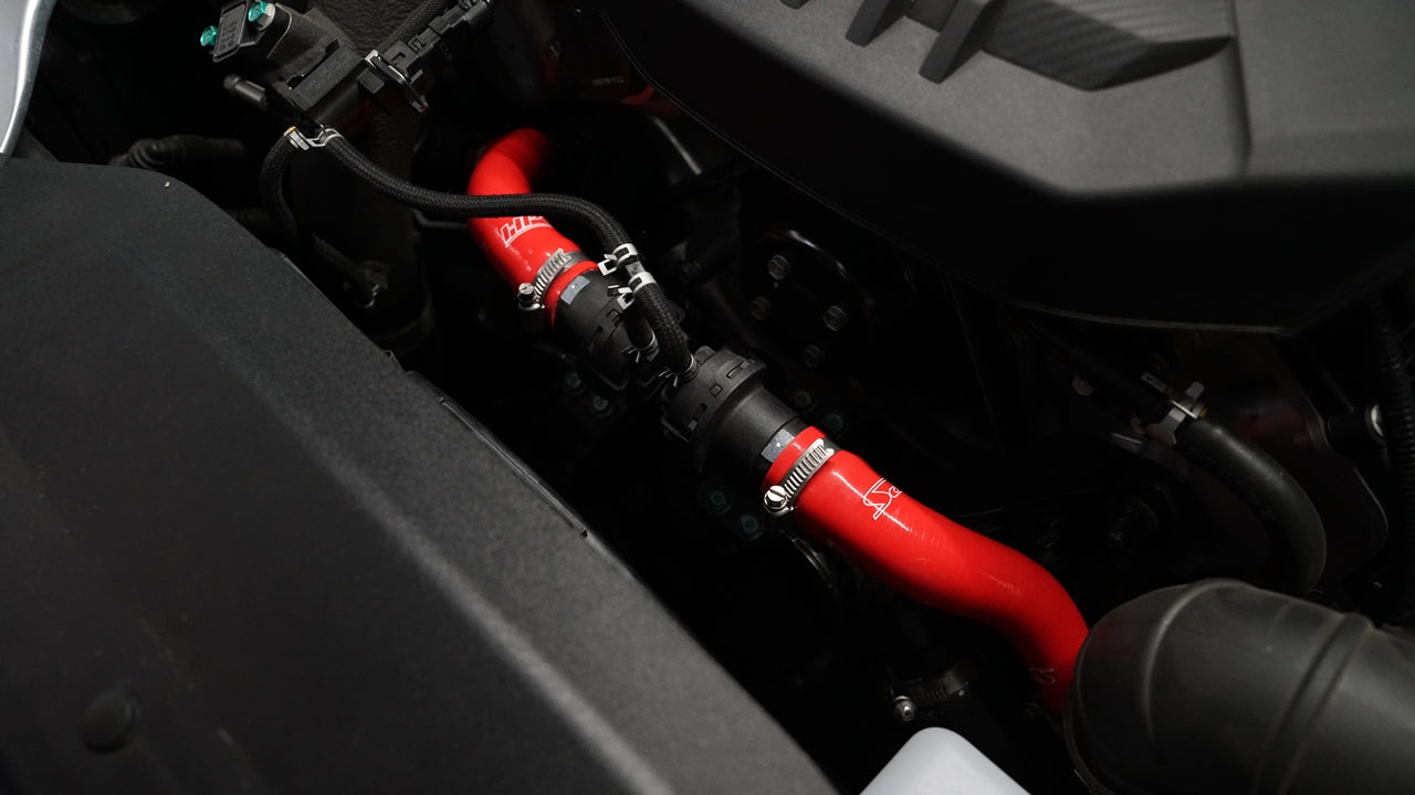 HPS Red Silicone Air Intake Breather BOV Hose Kit Installed 2018-2022 Kia Stinger 3.3T V6 Twin Turbo 57-2045-RED