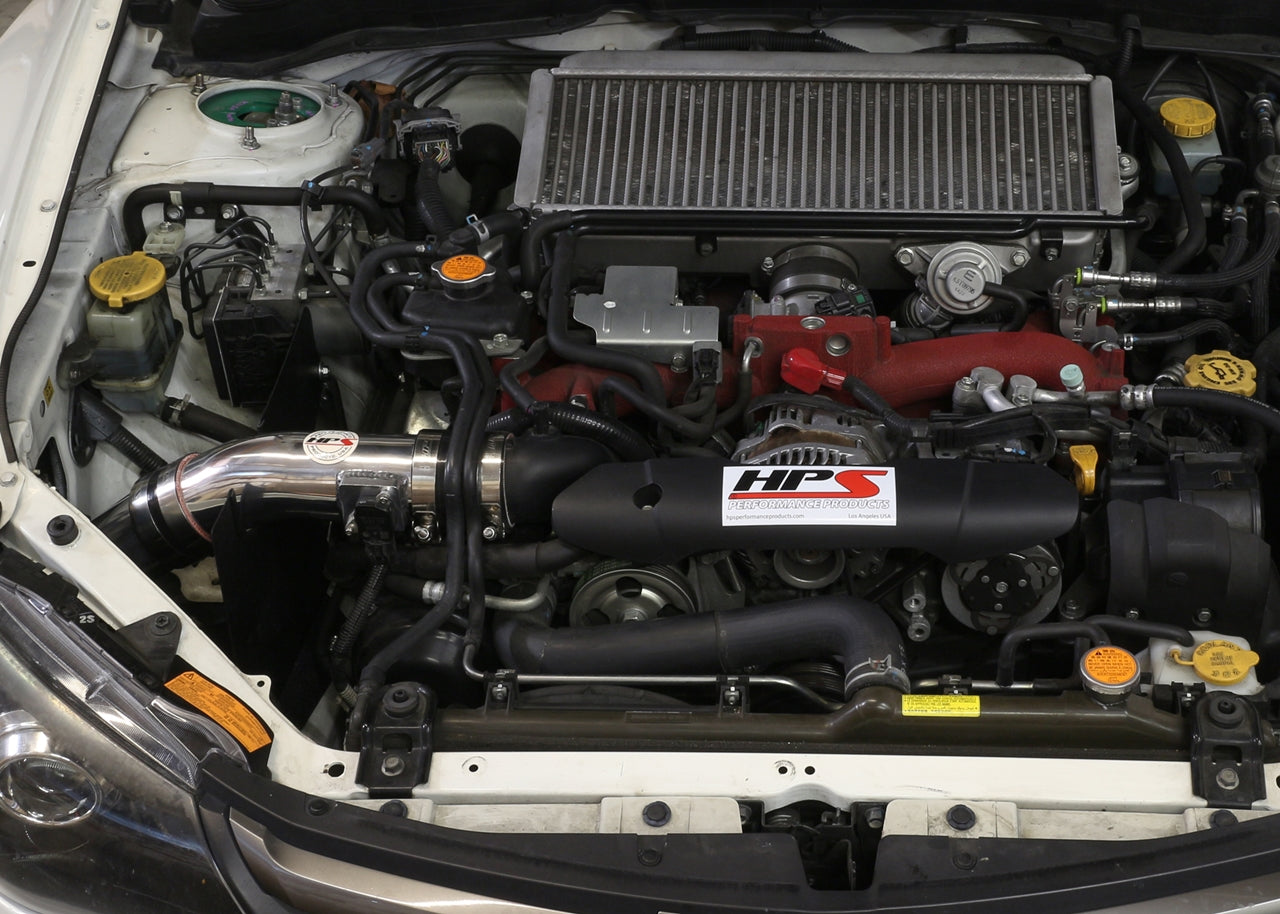 HPS Performance Cold Air Intake Kit with Heat Shield Installed 2008-2014 Subaru WRX 2.5L Turbo 837-566