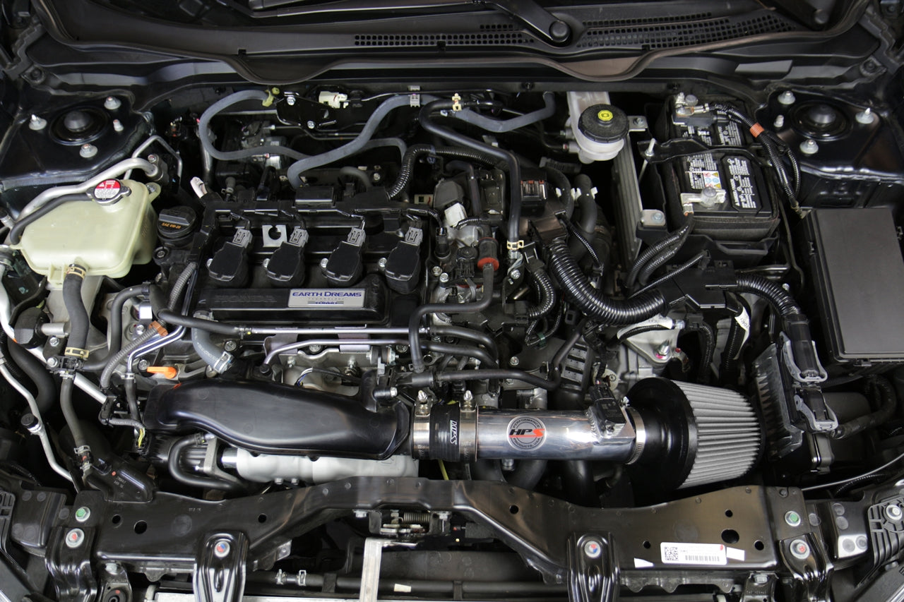 HPS Performance Cold Air Intake Kit 2016-2020 Honda Civic Non Si 1.5T Turbo installed as Shortram Intake 837-602
