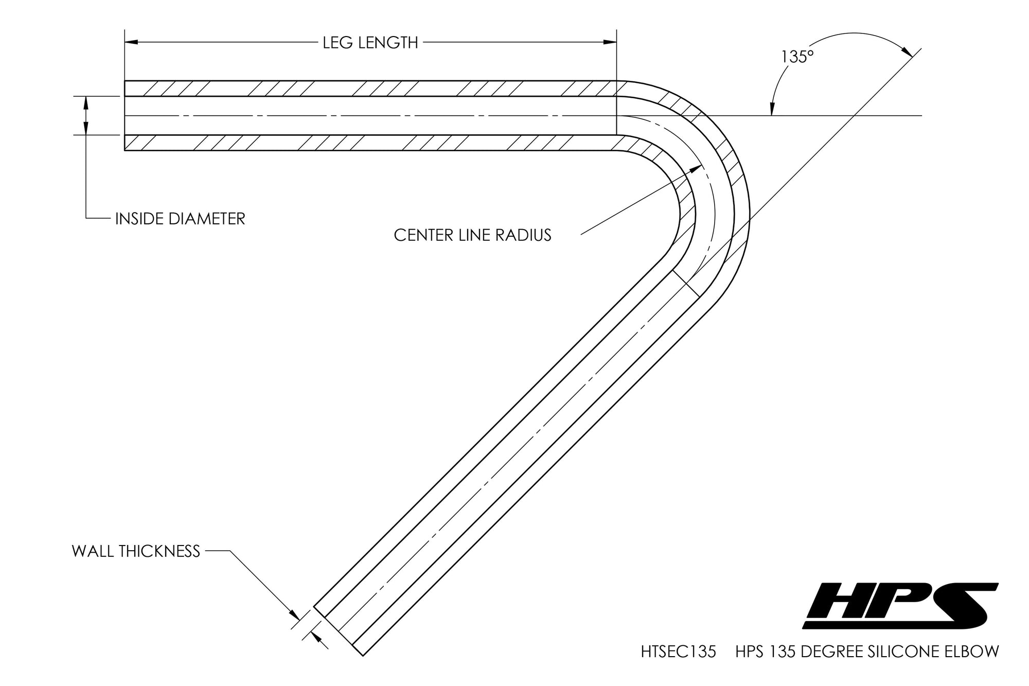 HPS 1-1/2" Silicone 135 Degree Elbow Coupler Hose, High Temp 4-ply Reinforced (38mm ID)