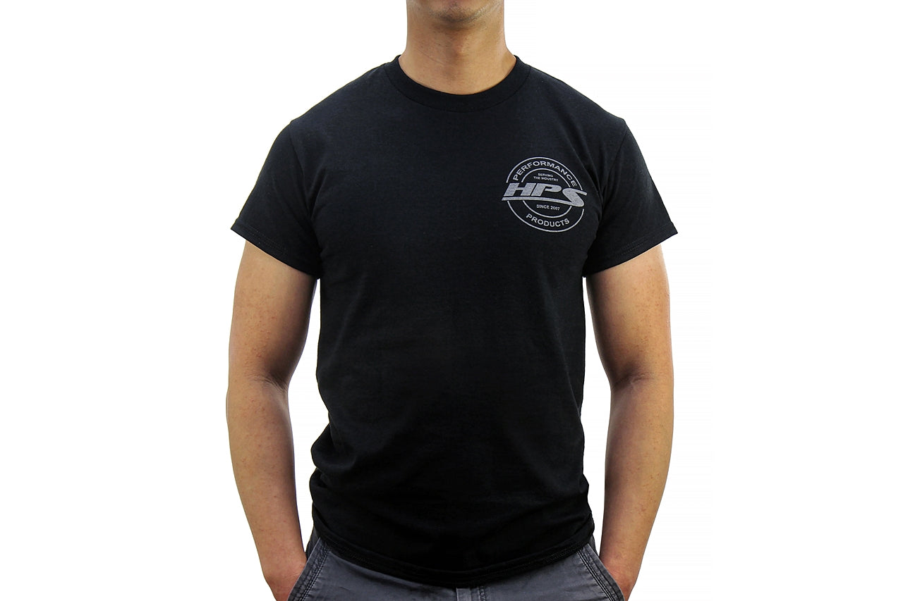 hps performance logo black tee shirt logo round seal serving the industry since 2007 unisex