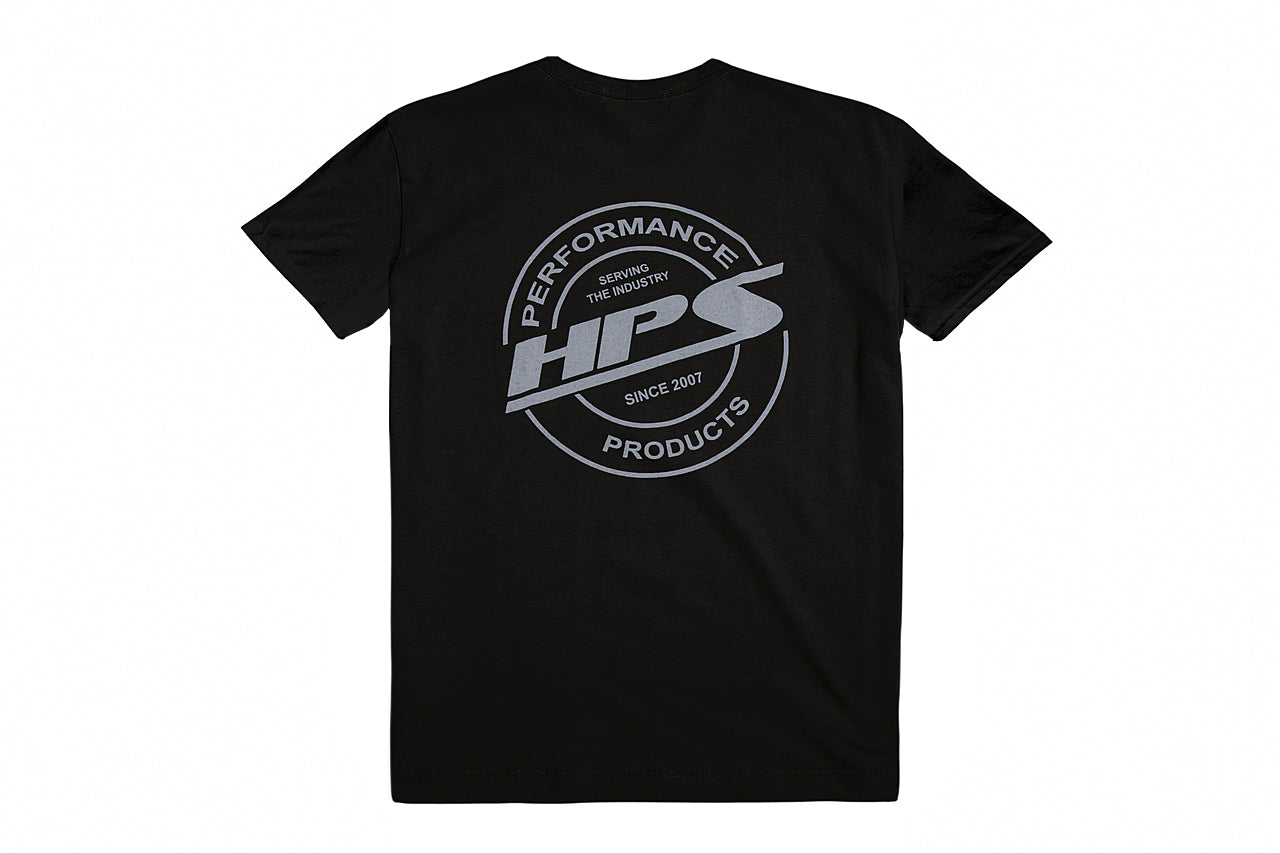 hps performance logo black tee shirt logo round seal serving the industry since 2007 unisex