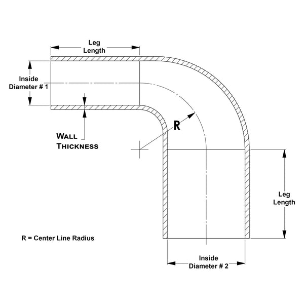 HPS Silicone High Temperature 90 Degree Elbow Reducer Hose 2-1/2" To 3-1/4" ID - 4-Ply Reinforced Black