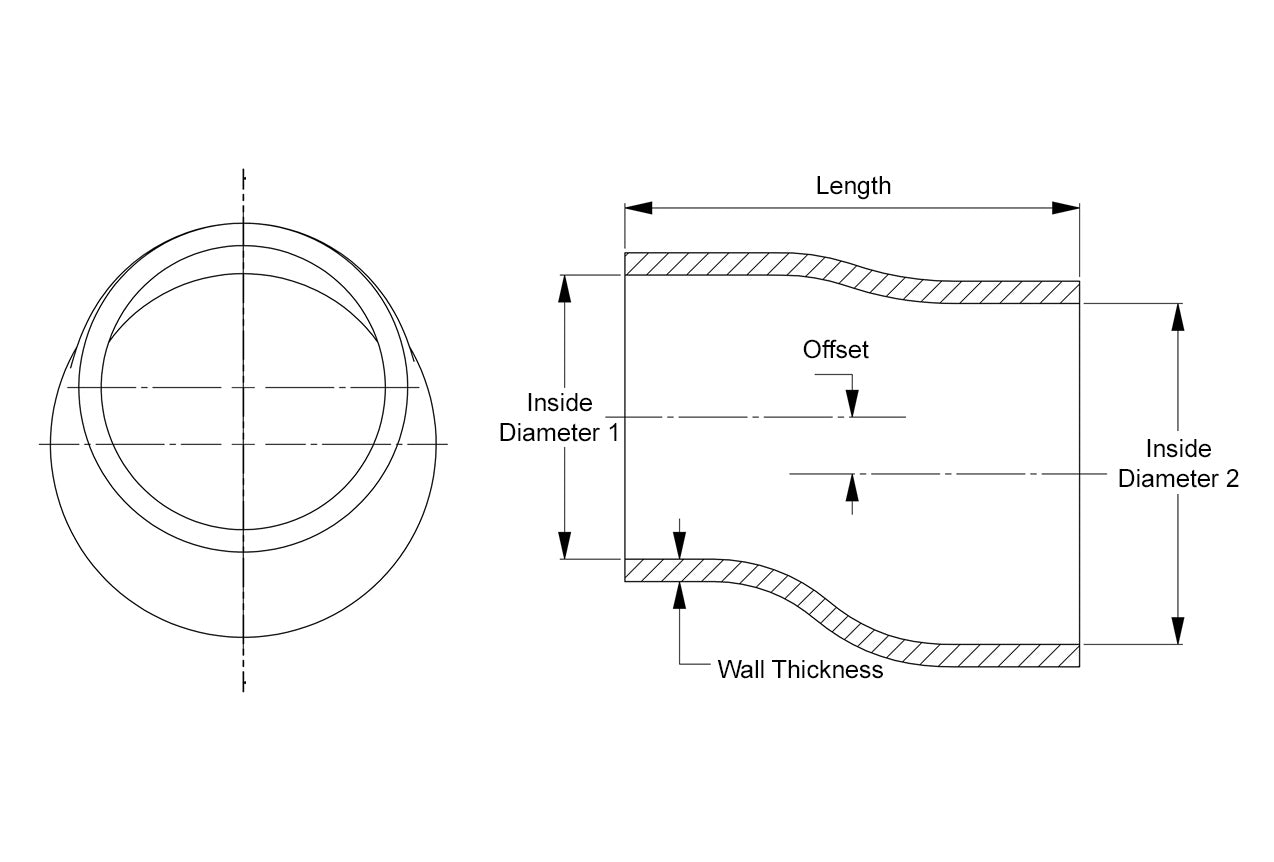 HPS 1-1/2" - 2" Silicone Offset Reducer Coupler Hose, High Temperature 4-ply Reinforced