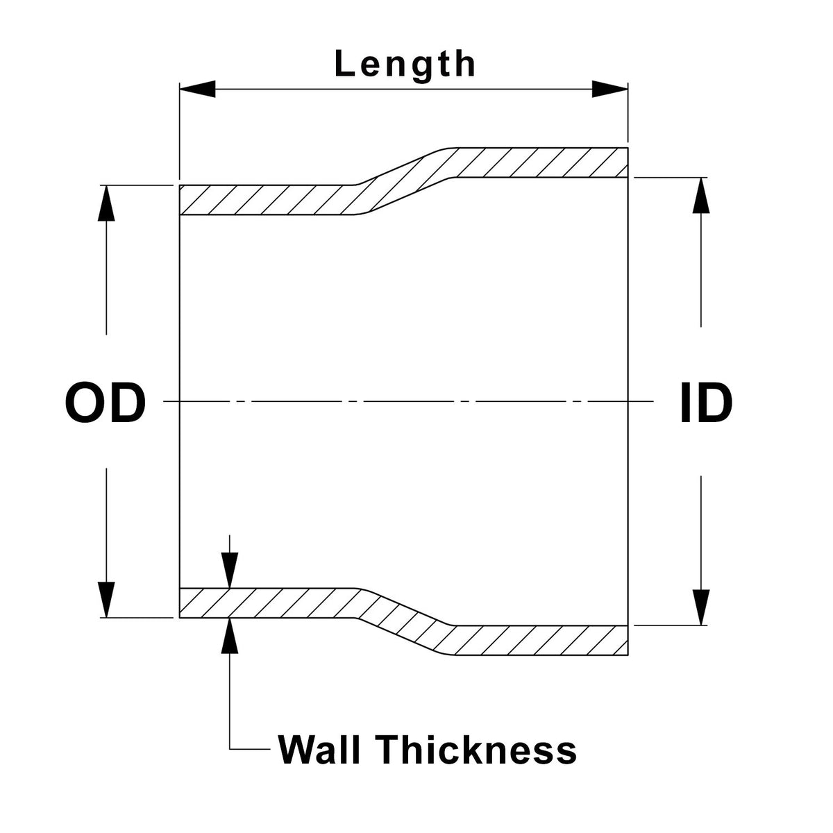 HPS 2-1/2&quot; OD to 2-1/2&quot; ID, 6061 Aluminum Slip Fit Transition Reducer Tube Joiner, 4&quot; Long