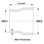 HPS 1-1/2" - 1-3/4" OD, 4" Long 6061 Aluminum Step Up Transition Joiner Reducer Tube Piping