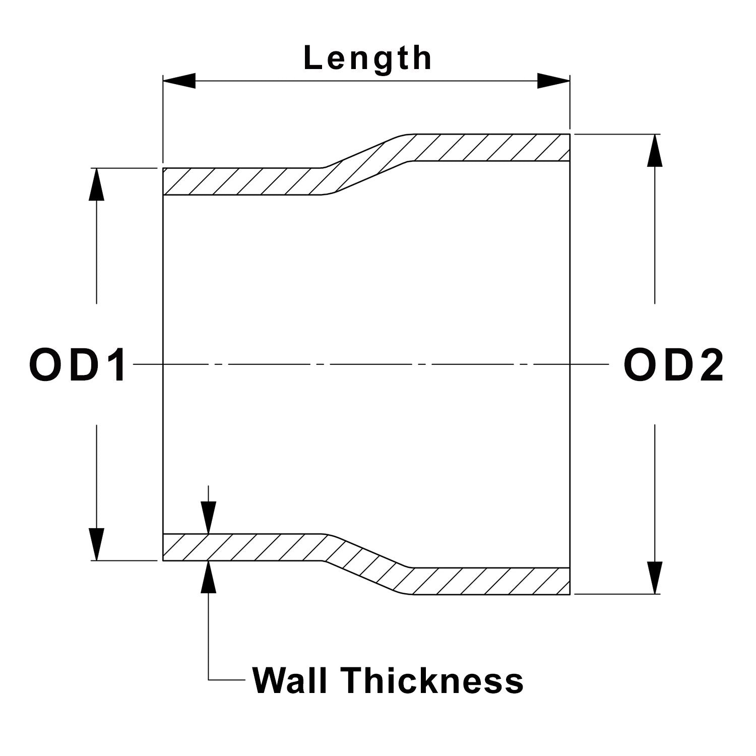 HPS 2-1/4" - 2-1/2" OD, 4" Long 6061 Aluminum Step Up Transition Joiner Reducer Tube Piping
